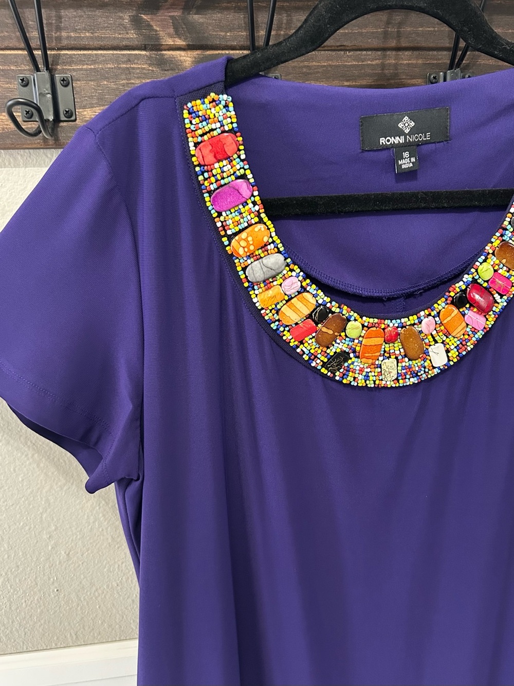 Brand New Royal Purple Ronni Nicole Colorful Stones Collar Short Sleeve Dress - Picture 2 of 7